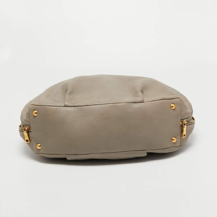 Pre Owned Prada Grey Vitello Daino Leather Large Side Pocket Zip Hobo