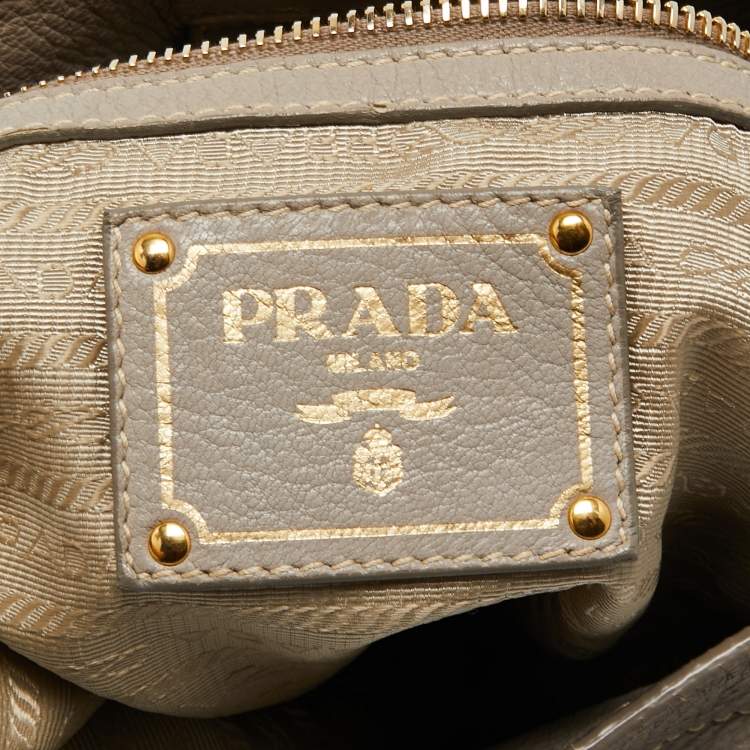 Pre Owned Prada Grey Vitello Daino Leather Large Side Pocket Zip Hobo