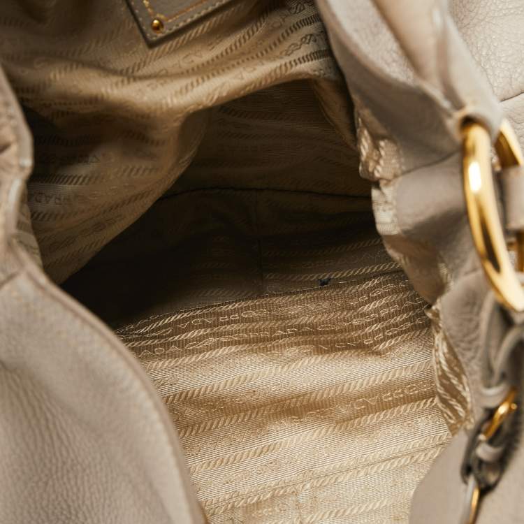 Pre Owned Prada Grey Vitello Daino Leather Large Side Pocket Zip Hobo