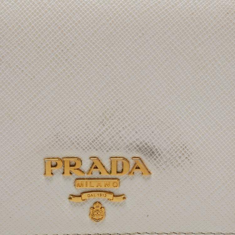 Pre Owned Prada White Saffiano Leather Bifold Wallet