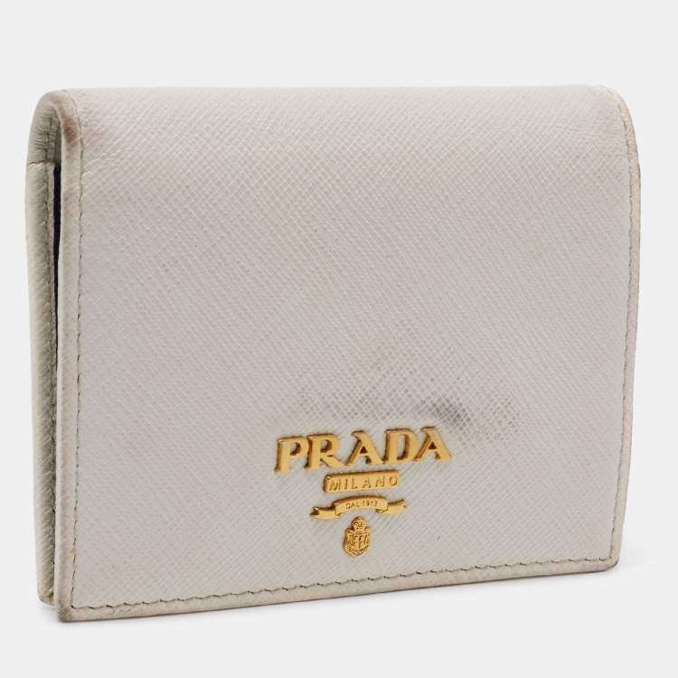 Pre Owned Prada White Saffiano Leather Bifold Wallet