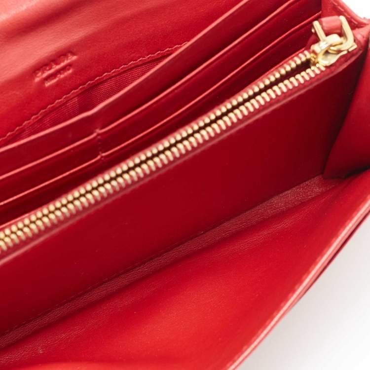 Authentic Prada Tessuto Red Quilted Nylon Leather Wallet