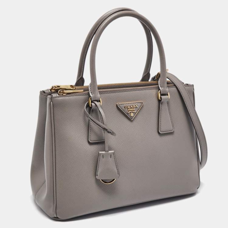 Pre Owned Prada Grey Saffiano Lux Leather Medium Galleria Tote