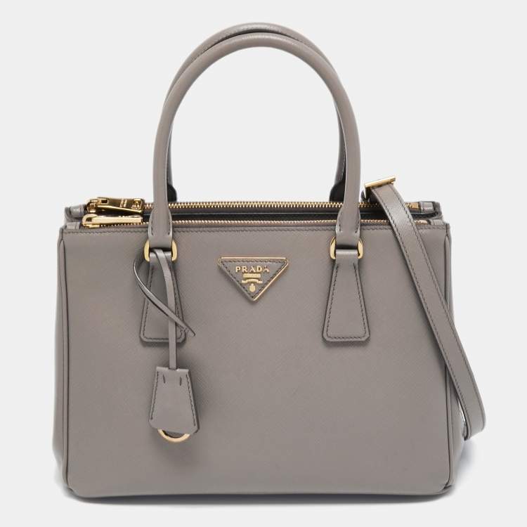 Pre Owned Prada Grey Saffiano Lux Leather Medium Galleria Tote