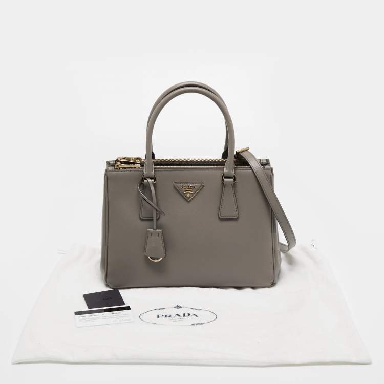 Pre Owned Prada Grey Saffiano Lux Leather Medium Galleria Tote