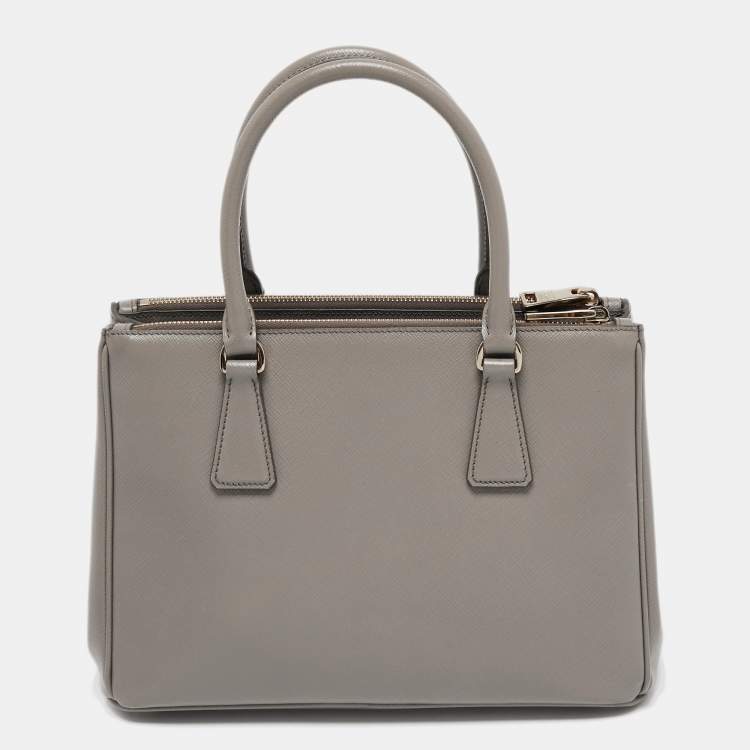 Pre Owned Prada Grey Saffiano Lux Leather Medium Galleria Tote