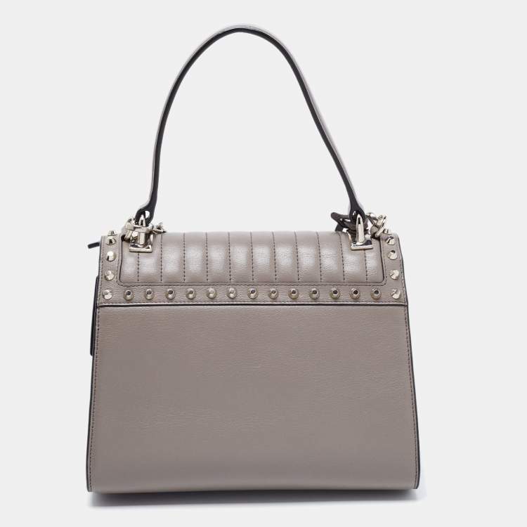 Pre Owned Prada Grey Studded Leather Sound Top Handle Bag