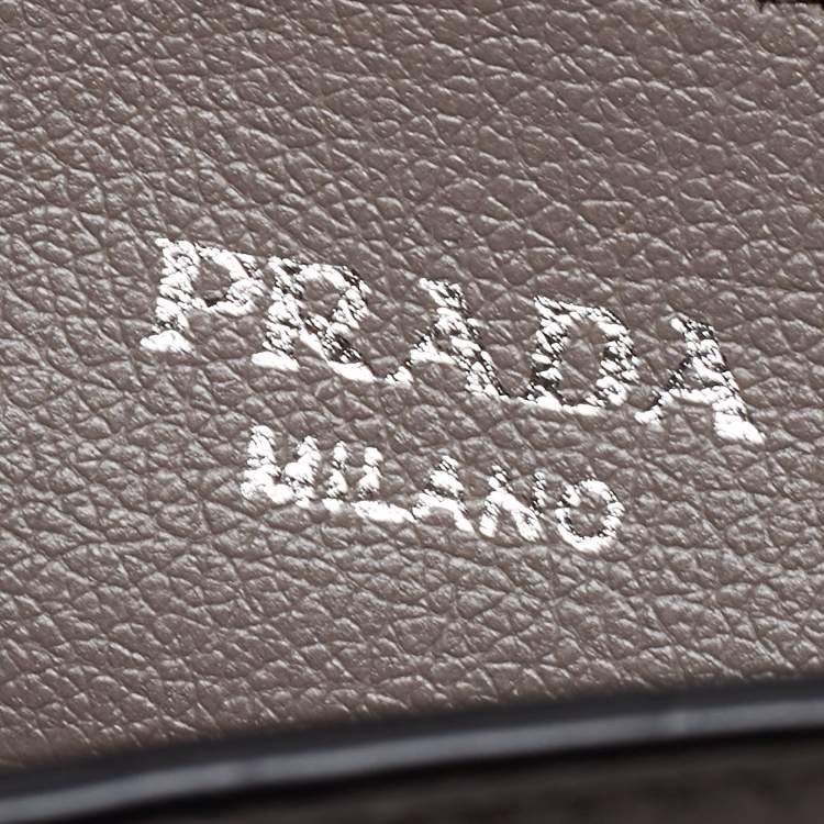 Pre Owned Prada Grey Studded Leather Sound Top Handle Bag