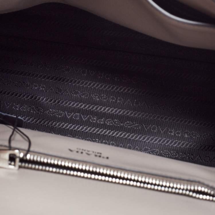 Pre Owned Prada Grey Studded Leather Sound Top Handle Bag