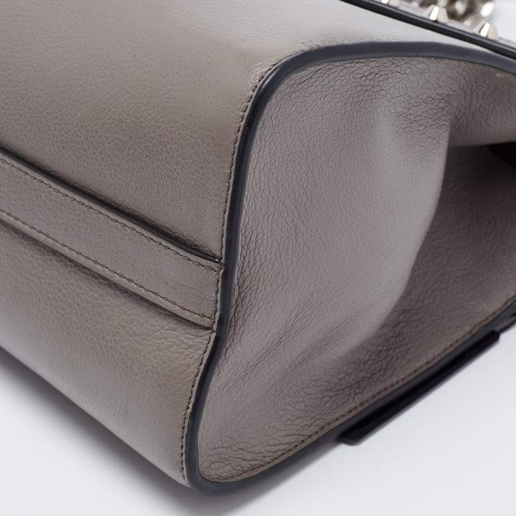 Pre Owned Prada Grey Studded Leather Sound Top Handle Bag