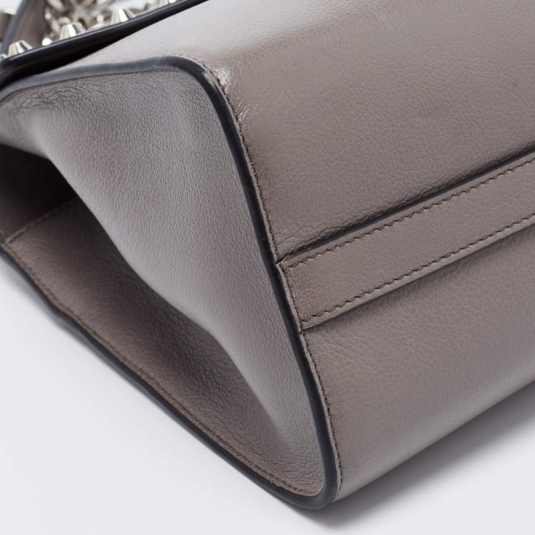 Pre Owned Prada Grey Studded Leather Sound Top Handle Bag