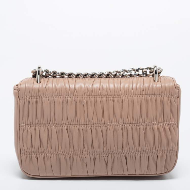 Pre Owned Prada Dusty Pink Gaufre Leather Small Flap Chain Shoulder Bag