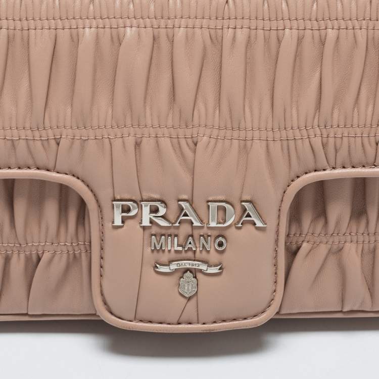 Pre Owned Prada Dusty Pink Gaufre Leather Small Flap Chain Shoulder Bag