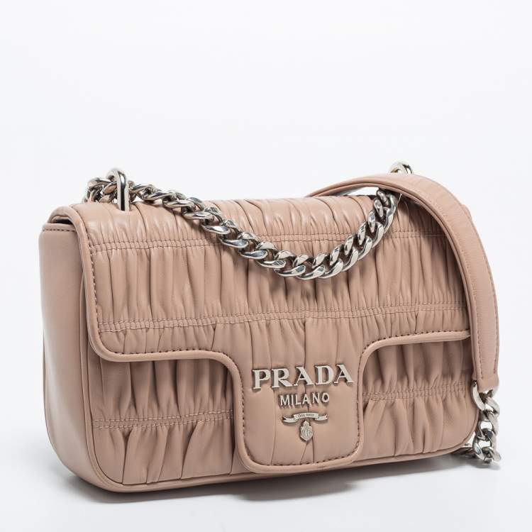 Pre Owned Prada Dusty Pink Gaufre Leather Small Flap Chain Shoulder Bag