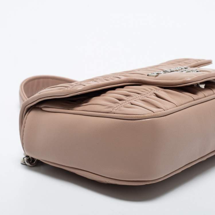 Pre Owned Prada Dusty Pink Gaufre Leather Small Flap Chain Shoulder Bag