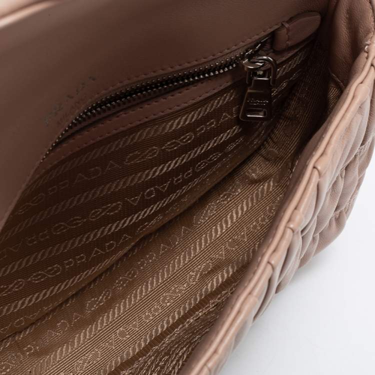 Pre Owned Prada Dusty Pink Gaufre Leather Small Flap Chain Shoulder Bag