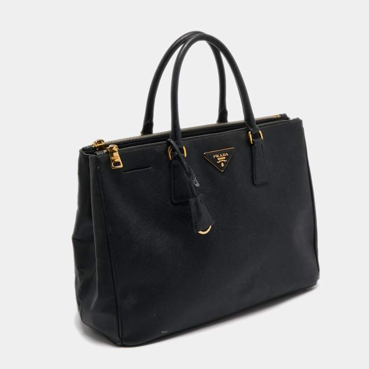Pre Owned Prada Black Saffiano Lux Leather Large Galleria Double Zip Tote
