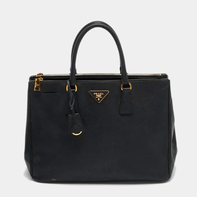 Pre Owned Prada Black Saffiano Lux Leather Large Galleria Double Zip Tote