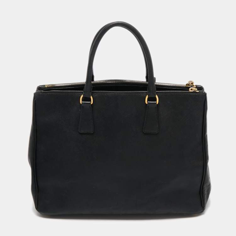 Pre Owned Prada Black Saffiano Lux Leather Large Galleria Double Zip Tote
