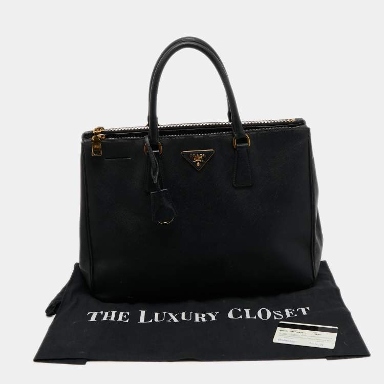 Pre Owned Prada Black Saffiano Lux Leather Large Galleria Double Zip Tote