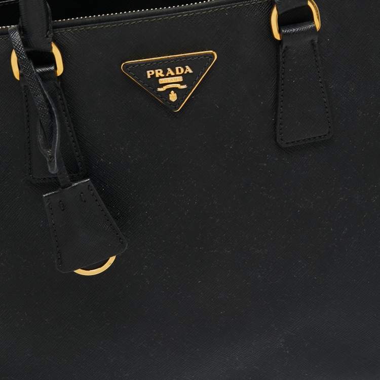 Pre Owned Prada Black Saffiano Lux Leather Large Galleria Double Zip Tote