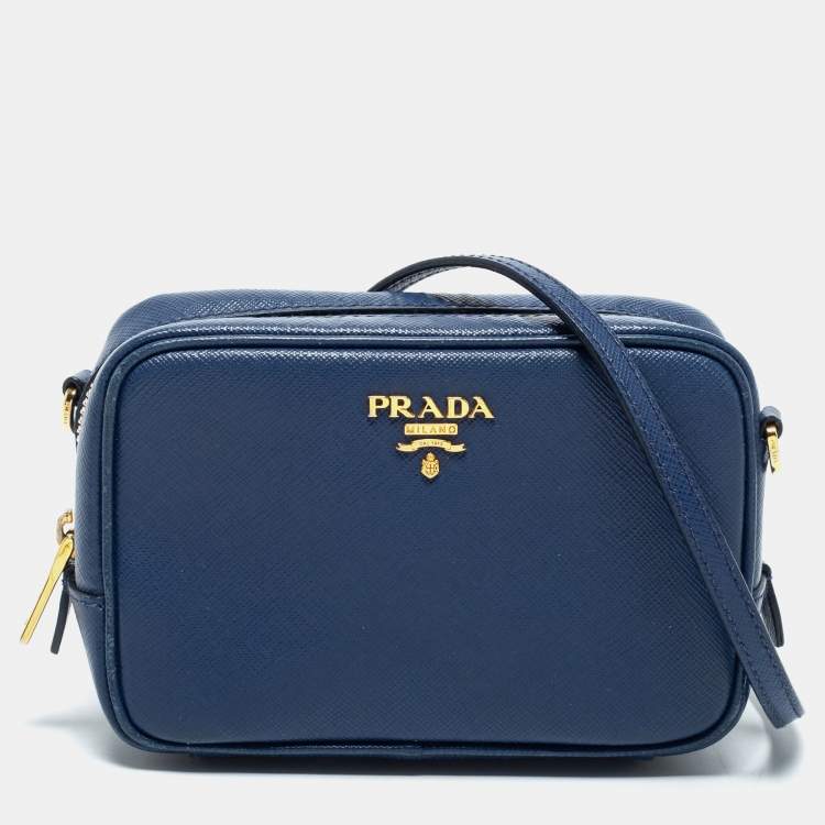Prada Blue Leather Saffiano Lux Leather Camera Crossbody Bag Prada
