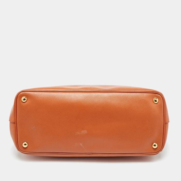 Pre Owned Prada Orange Saffiano Lux Leather Large Galleria Double Zip Tote