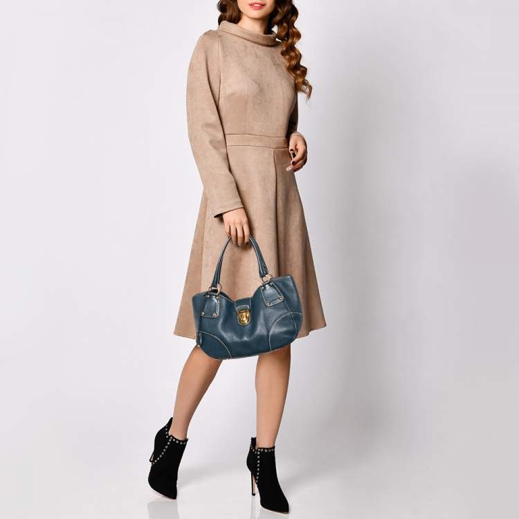 Pre Owned Prada Blue Vitello Daino Leather Tote