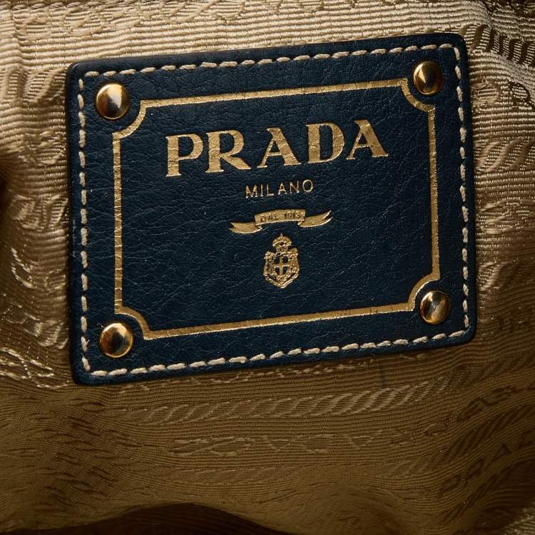Pre Owned Prada Blue Vitello Daino Leather Tote