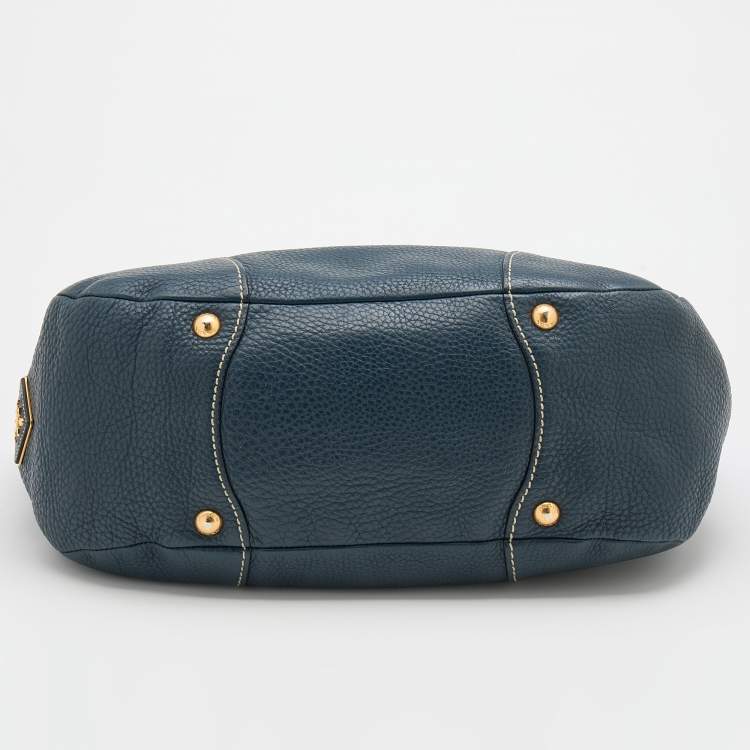 Pre Owned Prada Blue Vitello Daino Leather Tote