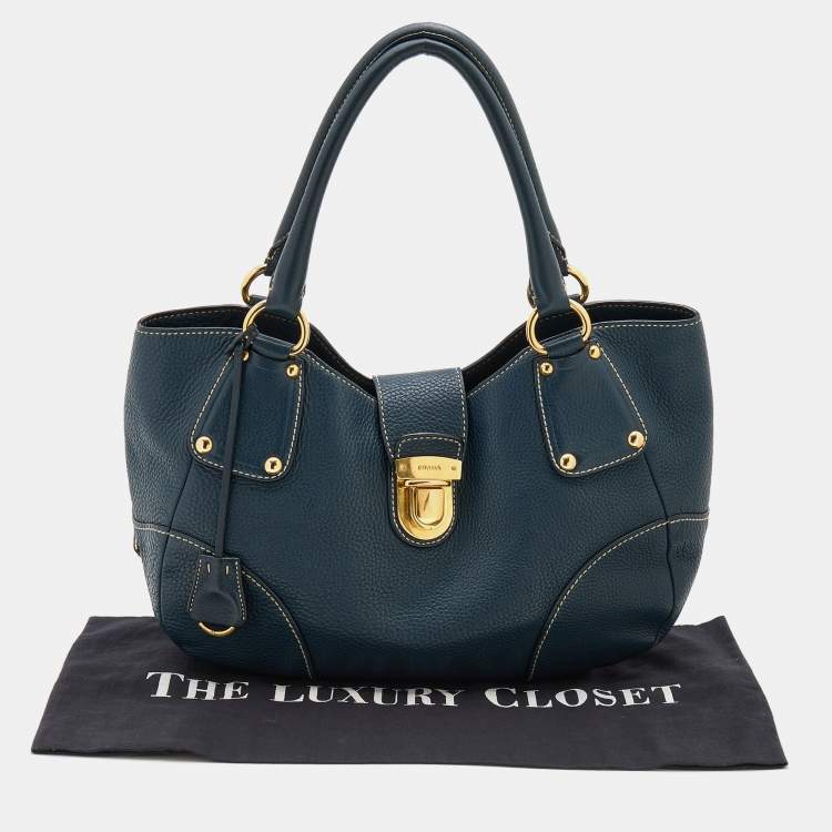 Pre Owned Prada Blue Vitello Daino Leather Tote
