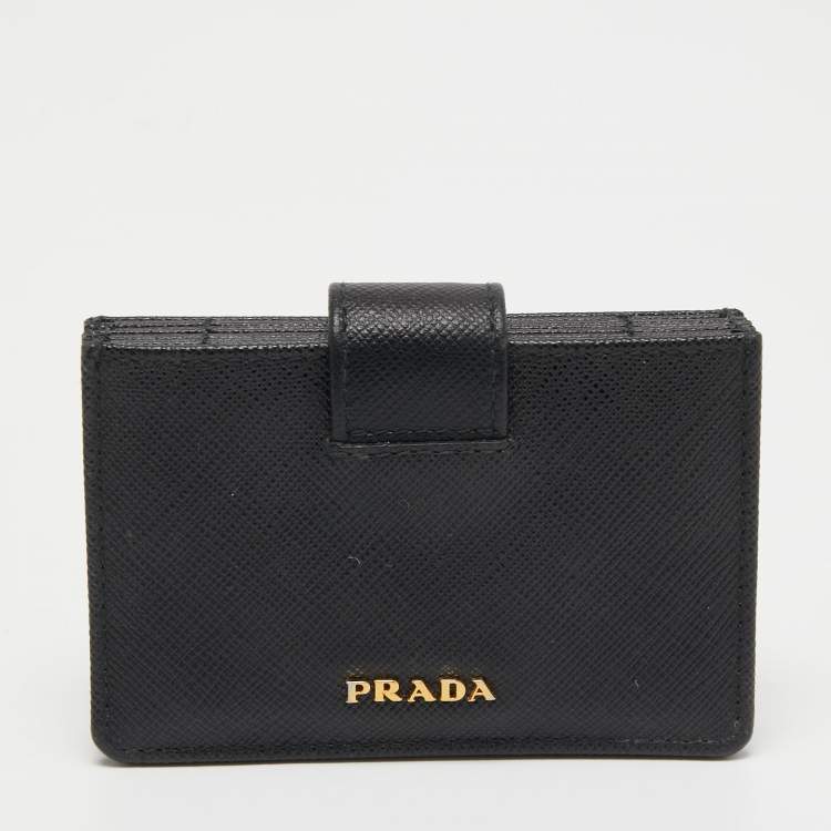 Pre Owned Prada Black Saffiano Leather 5 Gusset Card Holder