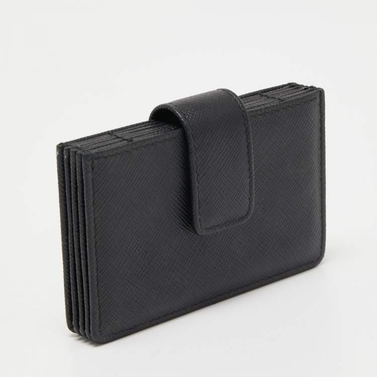 Pre Owned Prada Black Saffiano Leather 5 Gusset Card Holder