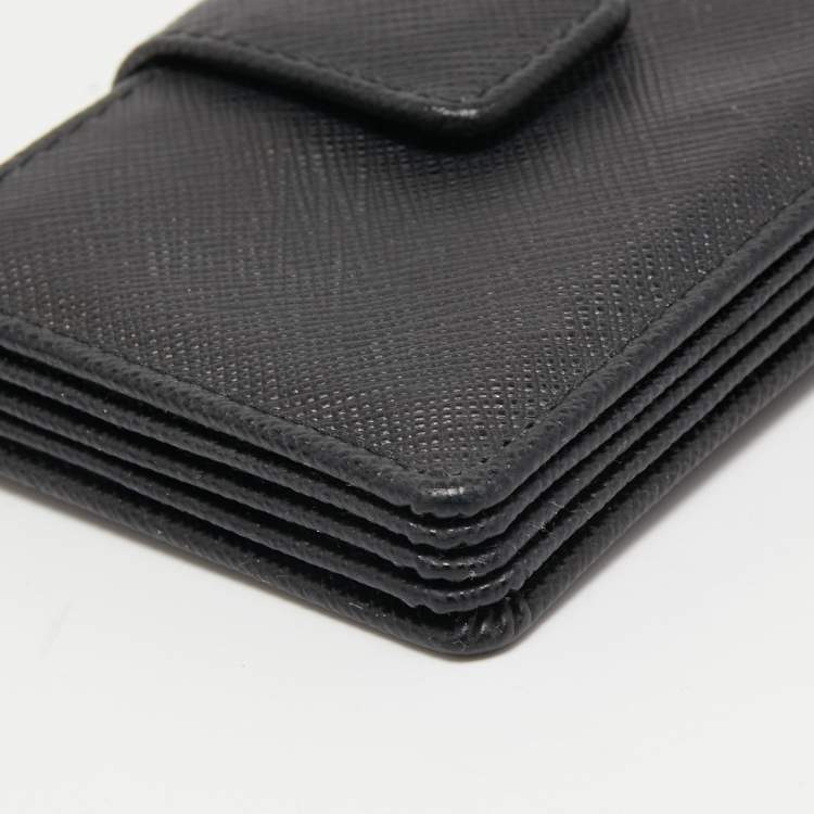 Pre Owned Prada Black Saffiano Leather 5 Gusset Card Holder