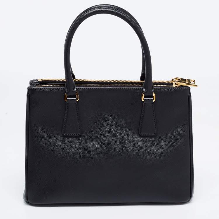 Pre Owned Prada Black Saffiano Lux Leather Small Galleria Double Zip Tote