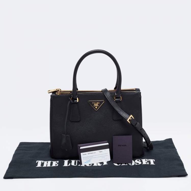 Pre Owned Prada Black Saffiano Lux Leather Small Galleria Double Zip Tote