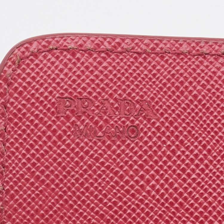 Pre Owned Prada Pink Saffiano Leather Flap Card Case 