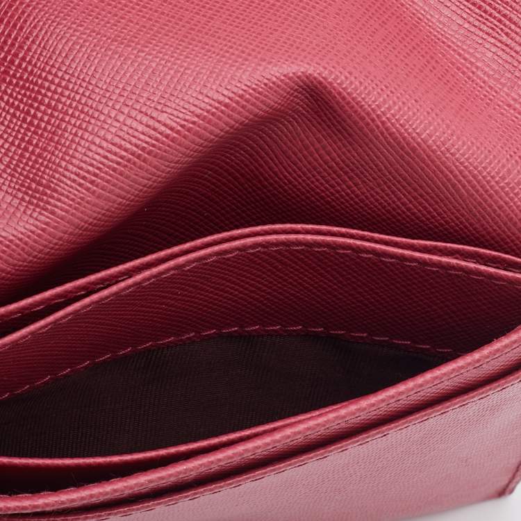 Pre Owned Prada Pink Saffiano Leather Flap Card Case 