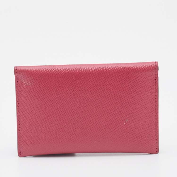 Pre Owned Prada Pink Saffiano Leather Flap Card Case 