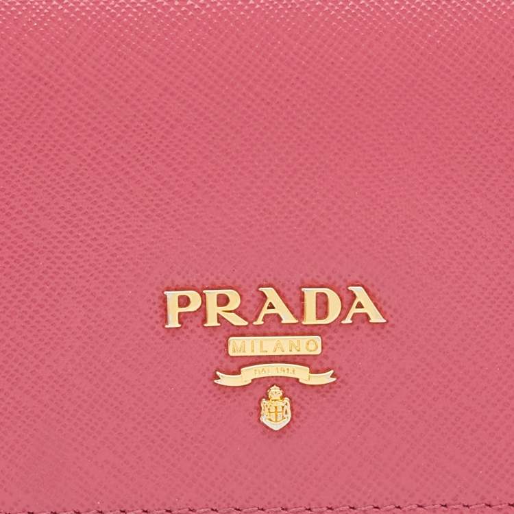 Pre Owned Prada Pink Saffiano Leather Flap Card Case 