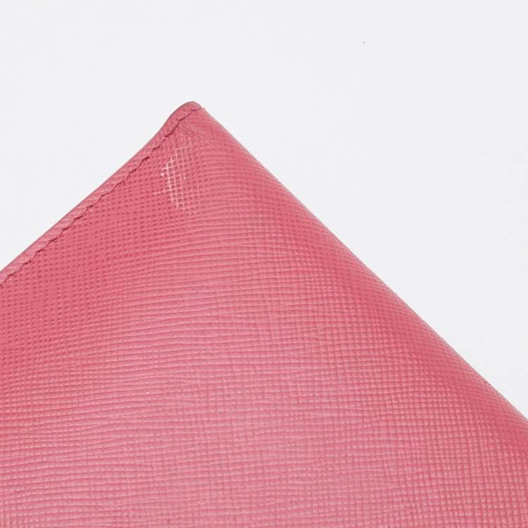 Pre Owned Prada Pink Saffiano Leather Flap Card Case 