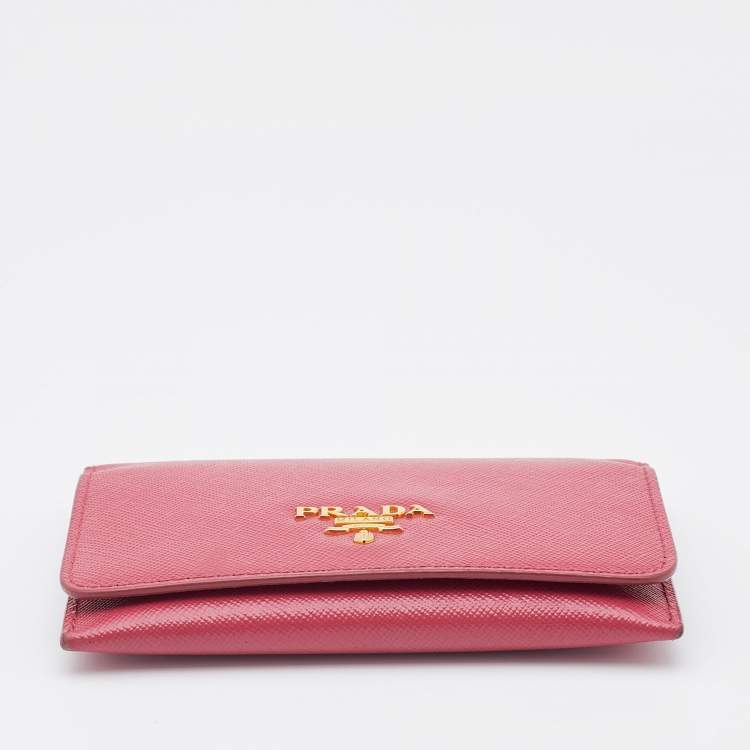 Pre Owned Prada Pink Saffiano Leather Flap Card Case 