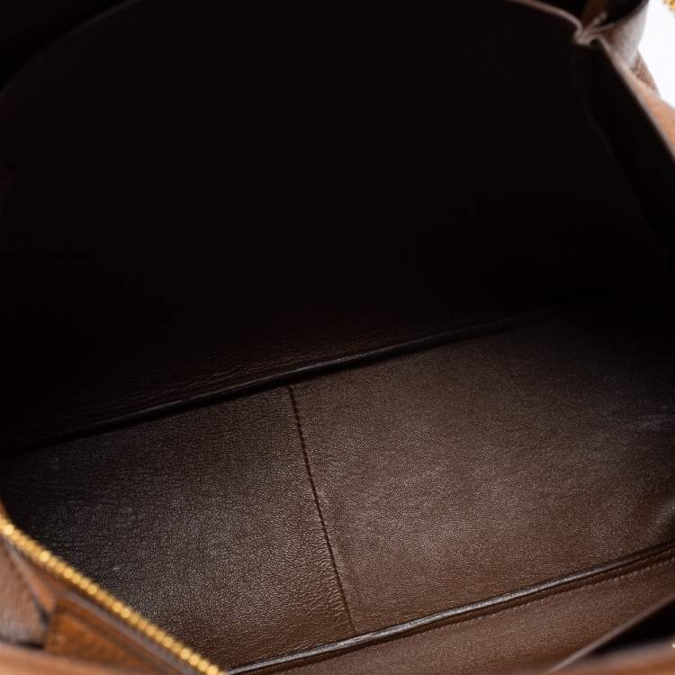 Pre Owned Prada Brown Vitello Daino Soft Leather Top Zip Tote
