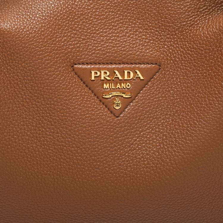 Pre Owned Prada Brown Vitello Daino Soft Leather Top Zip Tote