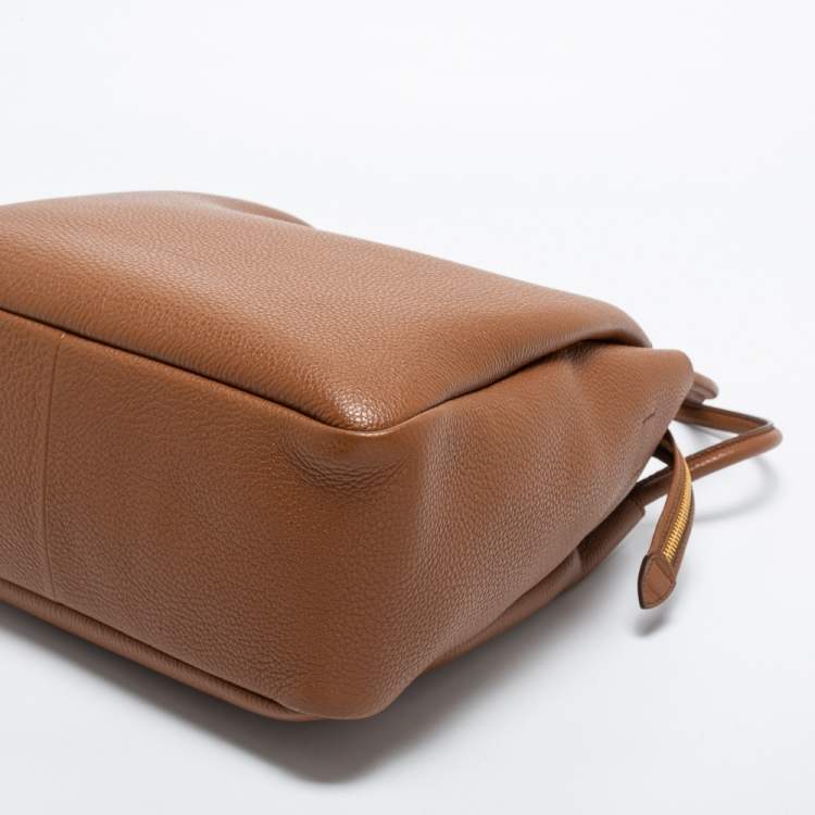 Pre Owned Prada Brown Vitello Daino Soft Leather Top Zip Tote