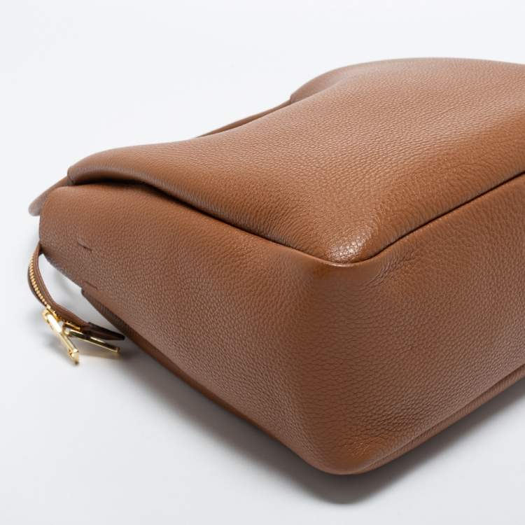 Pre Owned Prada Brown Vitello Daino Soft Leather Top Zip Tote