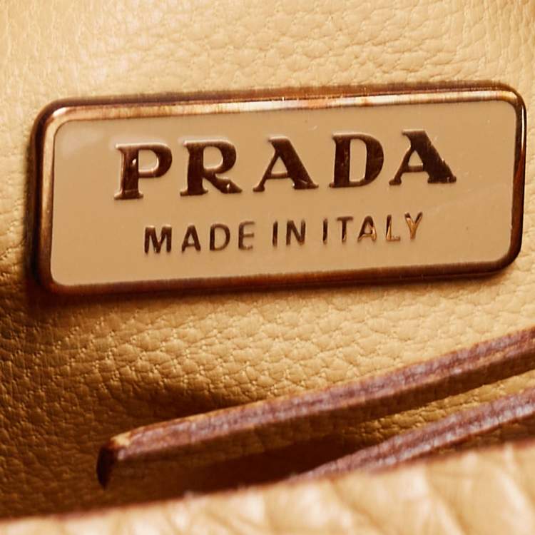 Pre Owned Prada Tan Daino Leather Top Zip Shoulder Bag