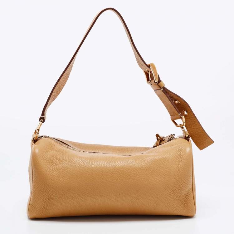 Pre Owned Prada Tan Daino Leather Top Zip Shoulder Bag