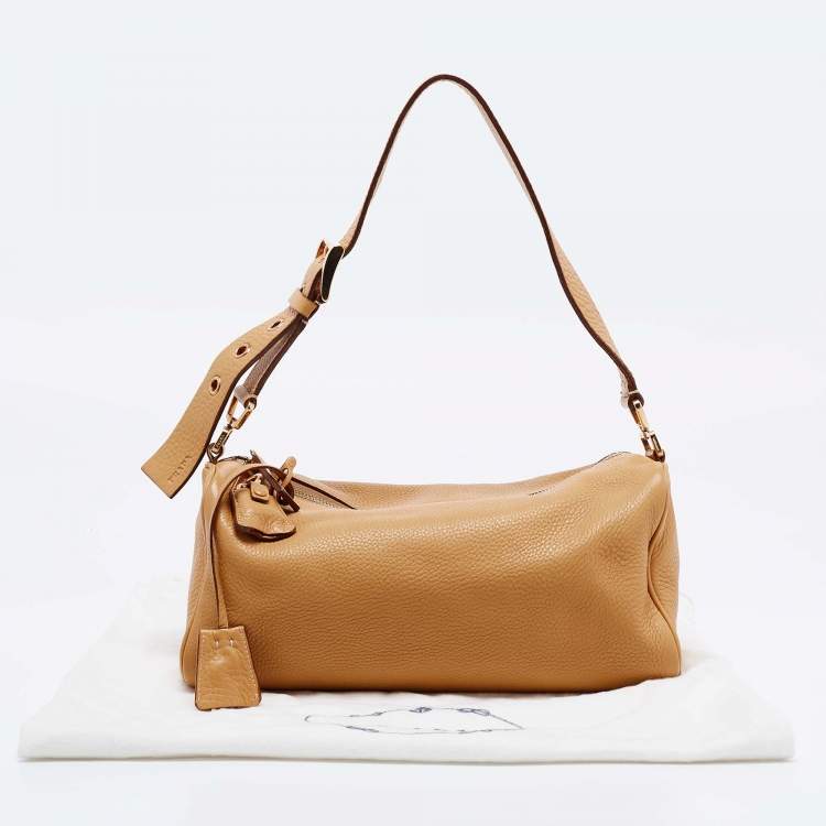 Pre Owned Prada Tan Daino Leather Top Zip Shoulder Bag