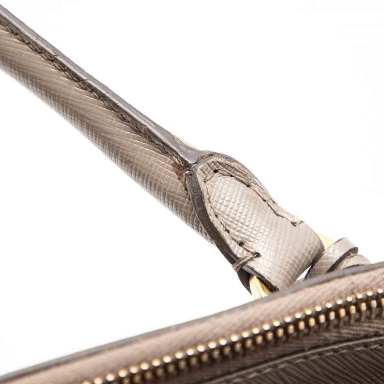 Pre Owned Prada Dark Beige Saffiano Lux Leather Large Galleria Double Zip Tote